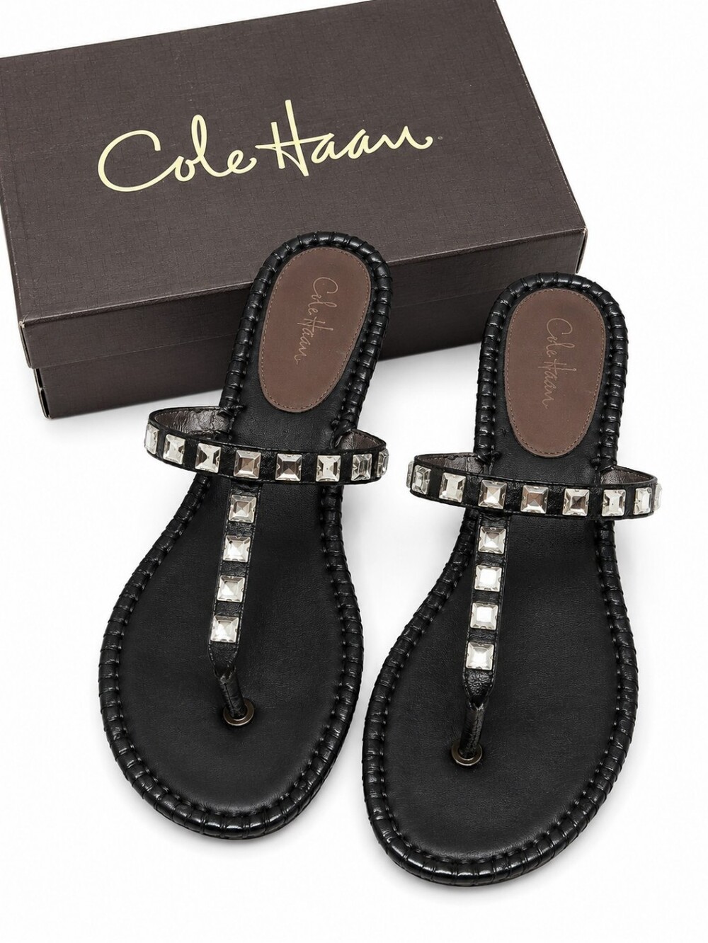 Cole Haan Black Studded T‑Strap Sandals